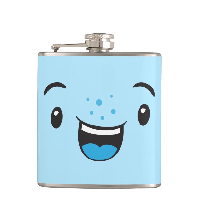 Cantil Azul Sorriso Kawaii Face Flask (Frente)