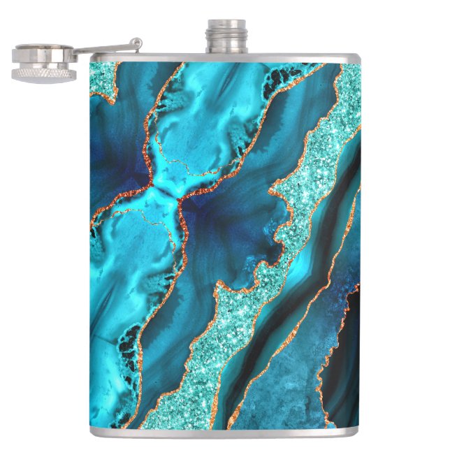 Cantil Azul Teal Marble Marble Aqua Turquoise Flask (Aberto)