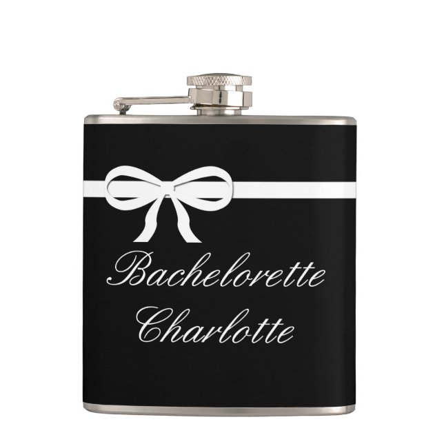 Cantil Bachelorette Flask Gift Black Casamento Personaliz (Frente)