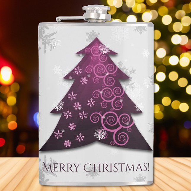 Cantil Balão de Árvore de Natal Festiva Magenta (Magenta Festive Christmas Tree Flask)