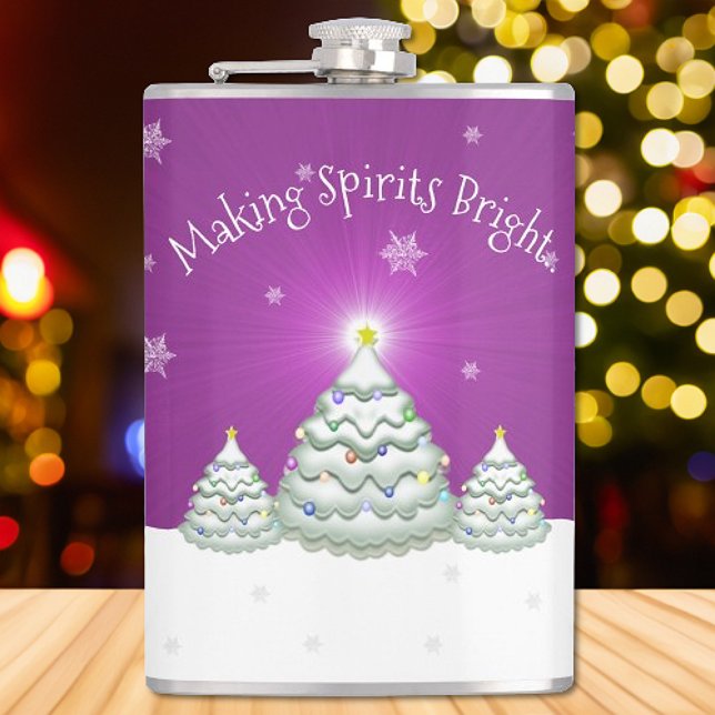Cantil Balão de Árvore de Natal Magenta Snowy (Magenta Christmas Tree Flask)