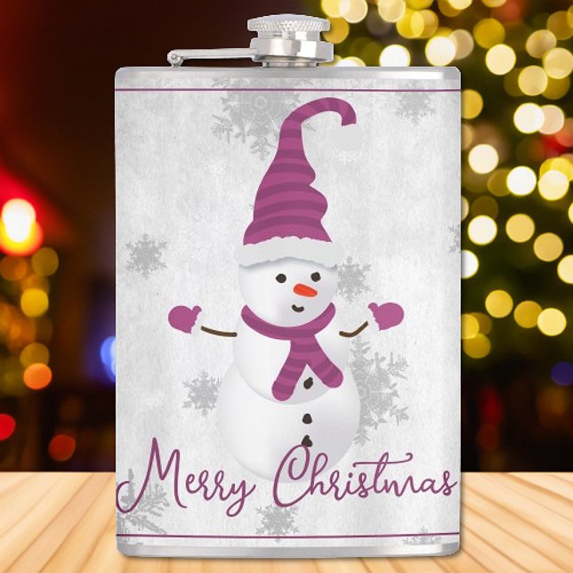 Cantil Balão de Férias Magenta Cute Snowman (Magenta Cute Snowman Holiday Flask)