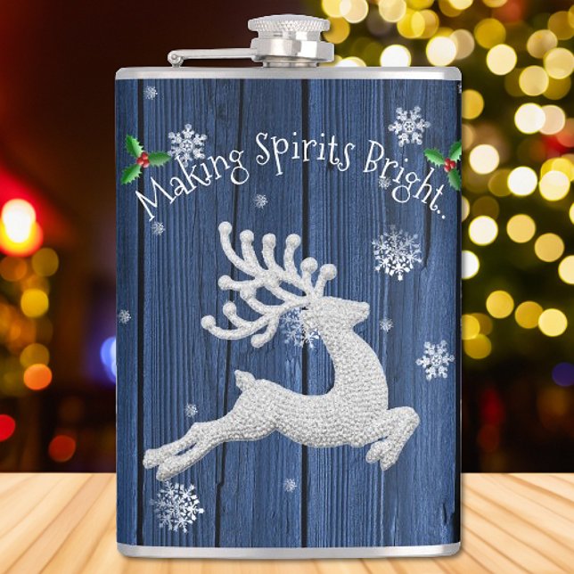 Cantil Balsa de Natal Russo Azul (Blue Rustic Christmas Reindeer Flask)