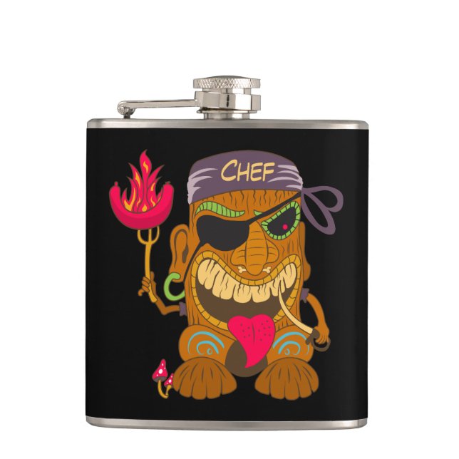 Cantil Bandana Chef Tiki com enchido queimado, preto engr (Frente)