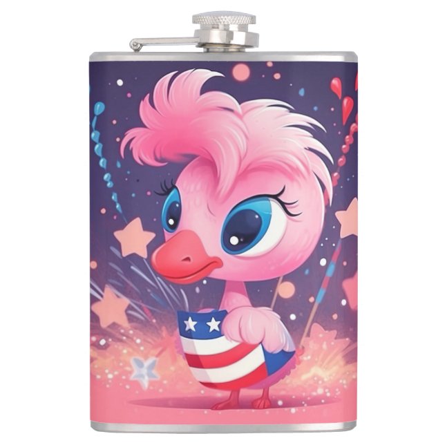 Cantil Bandeira Americana com Flamingo Cartoon-69216 (Frente)