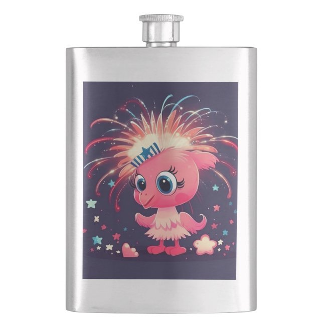 Cantil Bandeira Americana com Flamingo Cartoon-69218 (Frente)