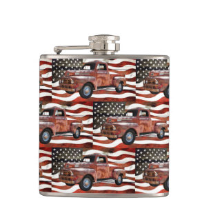 Cantil Bandeira Americana do Caminhão Vermelho Vintage