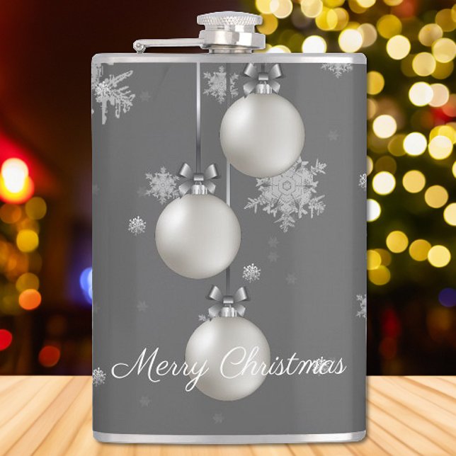 Cantil Bandeja de Férias de Enfeites de natal Prateados (Silver Christmas Ornaments Holiday Flask)