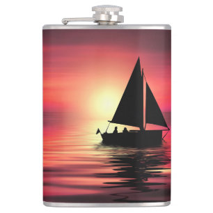 Cantil Barco à Vela ao Pôr do Sol no Mar Projeto de Arte