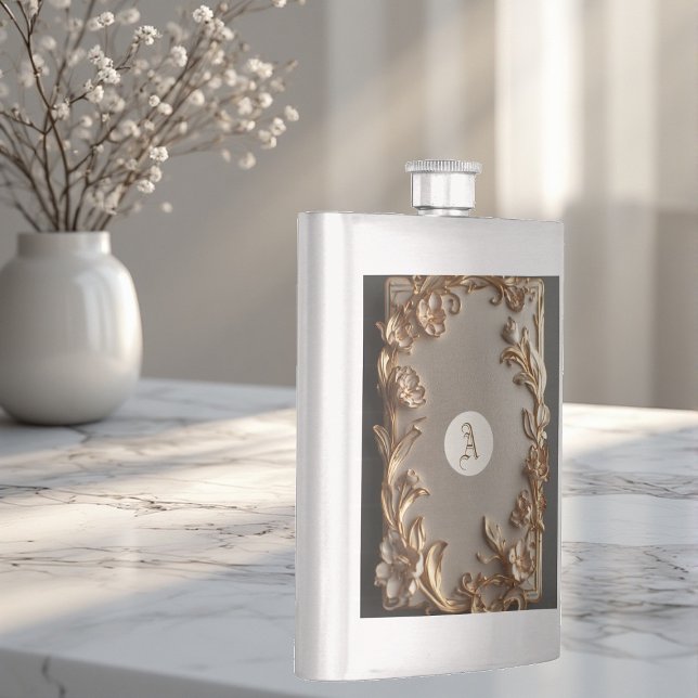 Cantil Baroque Vintage Topography Metallic Ivory Monogram (Baroque Vintage Topography Metallic Ivory Monogram Flask)