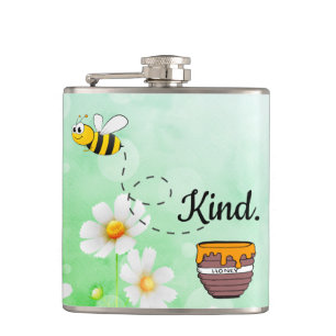 Cantil Bee Kind Texto floral verde de cartoon de insetos