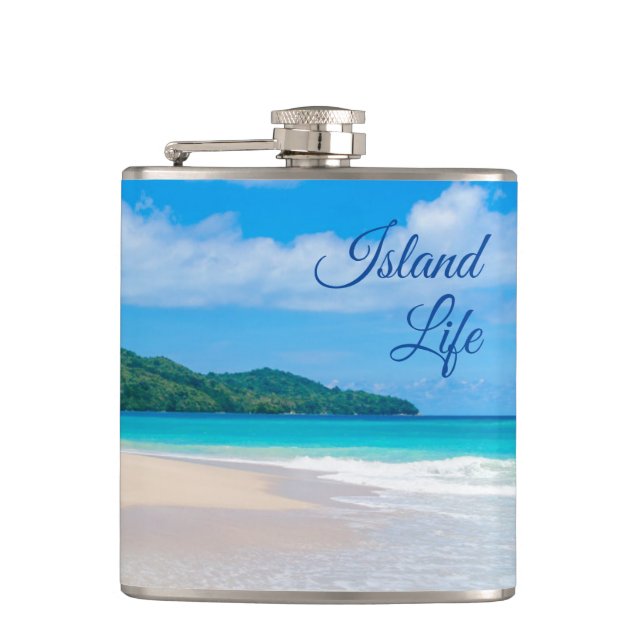Cantil Bela Ilha Life Tropical Beach Photo Flask (Frente)