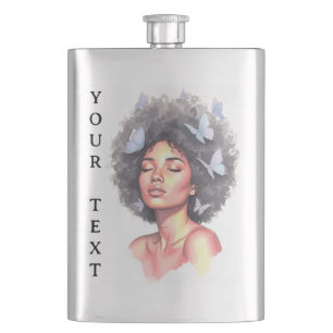 Cantil Beleza Afro com Borboletas – Retrato em Aquarela