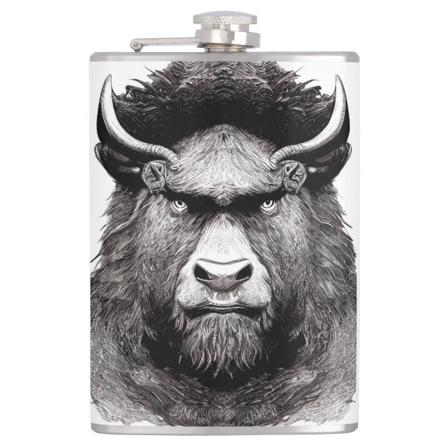Cantil Bison Buffalo Animal Wild Nature Illustration Line (Frente)