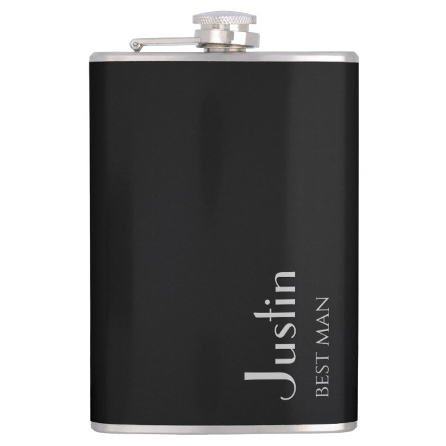 Cantil Black and Silver Modern Best Man Gift Flask (Frente)