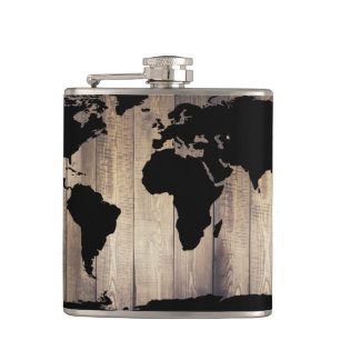 Cantil Black World Map Rustic Wood Planks