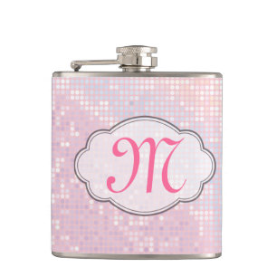 Cantil Bling Glitter Girly Pink Monograma Whiskey Flask