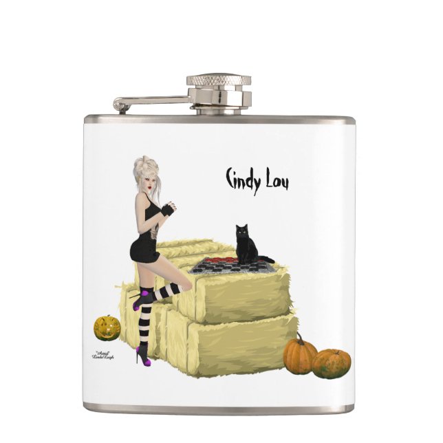 Cantil Blonde Bruxa Pin Up Rapariga Vinil Flask (Frente)