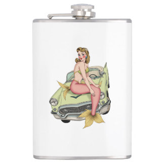Cantil Blonde Mermaid on Vintage Green Car Watercolor Ill