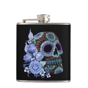 Cantil Blue Floral Black Sugar Skull Day Of The Dead