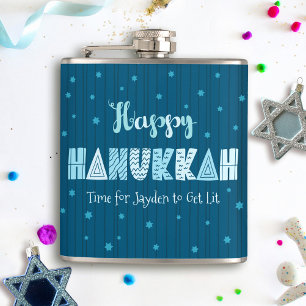 Cantil Blue Happy Hanukkah Typografia Star do nome David
