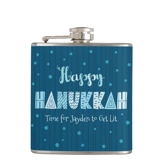 Cantil Blue Happy Hanukkah Typografia Star do nome David (Frente)