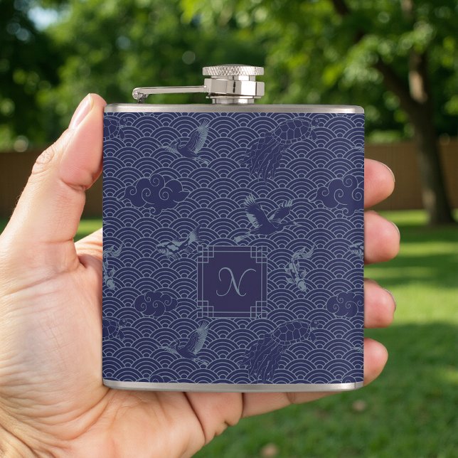 Cantil Blue Traditional Japanese Wave Seigaiha Monogram (Criador carregado)