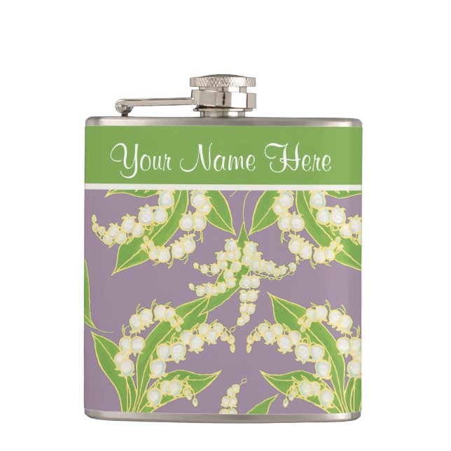 Cantil Bonito Floral Hip Flask: Lily of the Valley, Mauve (Frente)