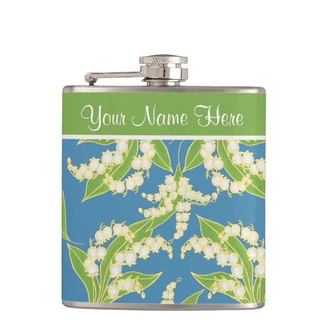 Cantil Bonito Floral Hip Flask: Lírios do Vale do Azul (Frente)