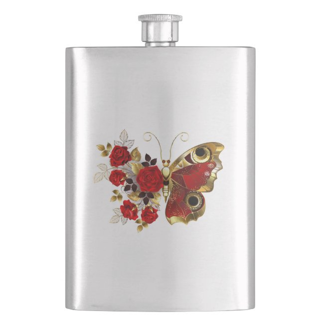 Cantil Borboleta de flor vermelha com rosas vermelhas (Frente)