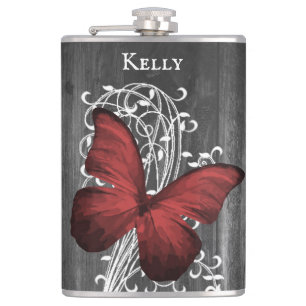 Cantil Borboleta Rústica Vermelha Frasco Personalizado