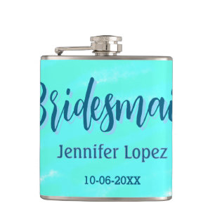 Cantil Bridesmaid azul verde aquarela adiciona nome data 