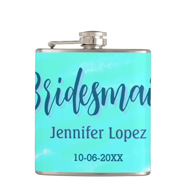 Cantil Bridesmaid azul verde aquarela adiciona nome data  (Frente)