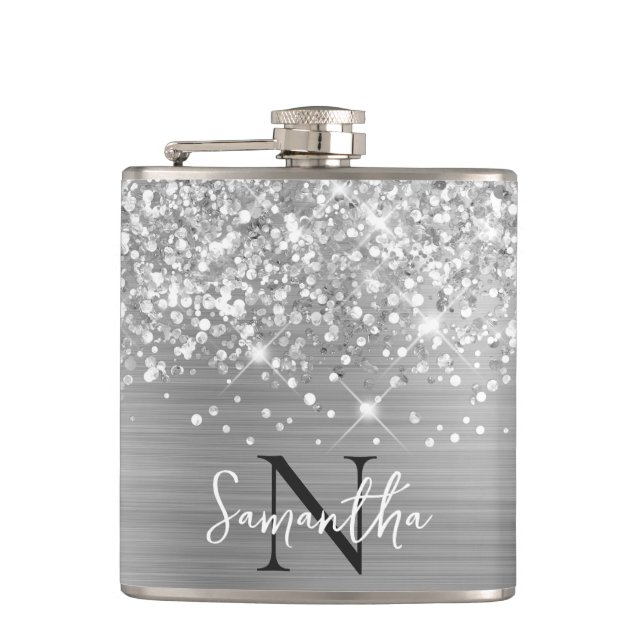 Cantil Brilhante Glamour Prateado Monogramado (Frente)