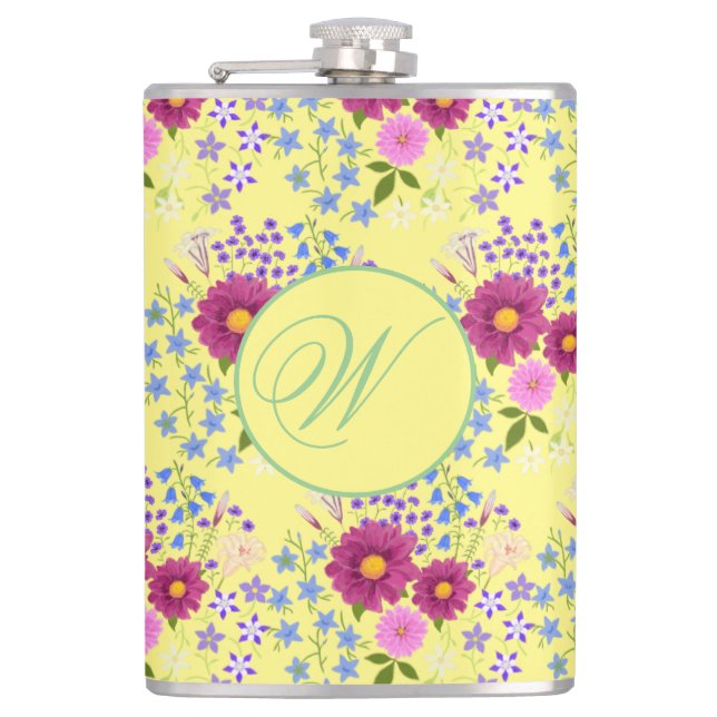 Cantil Buquê de Flor com Dahlia Monogramas Flask (Frente)