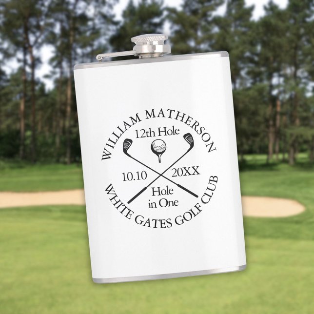 Cantil Buraco de Golfe Personalizado em Um Moderno Clássi (Personalized Golf Hole in One Modern Classic Flask)