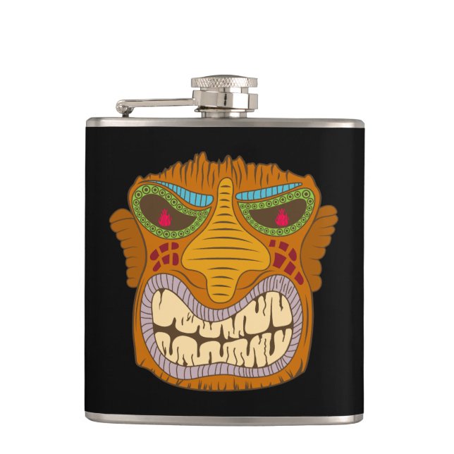 Cantil Cabeça Louca de Tiki com Chamas nos Olhos, Preto (Frente)