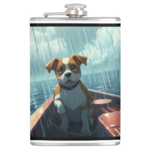 Cantil Cachorro em barco no oceano durante a chuva