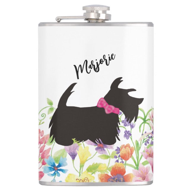 Cantil Cachorro escocês personalizado Flask, cão escocês  (Frente)