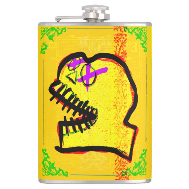 Cantil Calavera Crânio Arte NFT Geek Amarelo Preto (Frente)