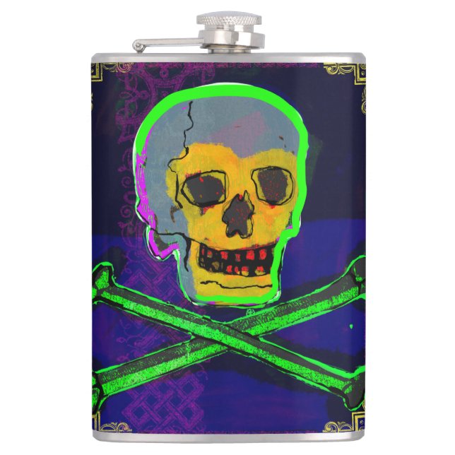 Cantil Calavera Skull Geek NFT Art Branco Azul Verde Dour (Frente)