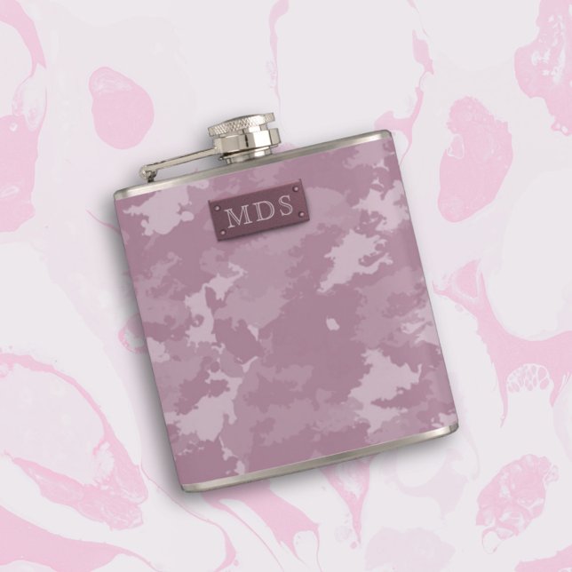 Cantil Camuflagem Moderna Rosa, Camuflagem Monogramada (Pink Modern Camo Camouflage Monogrammed Flask with space for your initials)