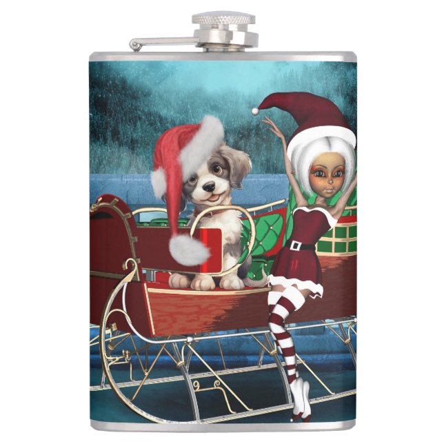 Cantil Cãozinho de natal bonito e elfo (Frente)
