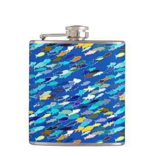 Cantil Cardume de Peixes, Azul Escuro, Branco e Turquesa