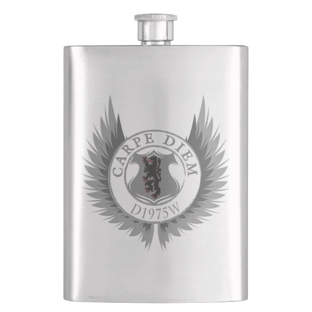 Cantil Carpe Diem, asas, escudo e leão (Frente)