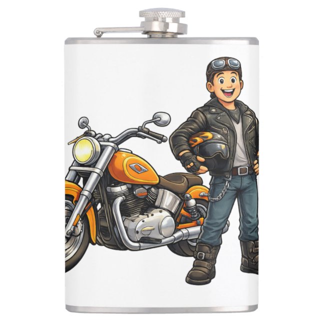 Cantil Cartoon Biker with Powerful Motorcycle Rider Art (Frente)
