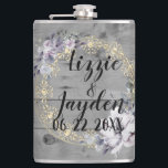 Cantil Casamento Russo de Frota Floral Elegante<br><div class="desc">Um ouro romântico floresceu combinado com uma coroa floral lavanda onde você pode personalizá-lo em madeira de cinza rústica criando elegância na fazenda.</div>