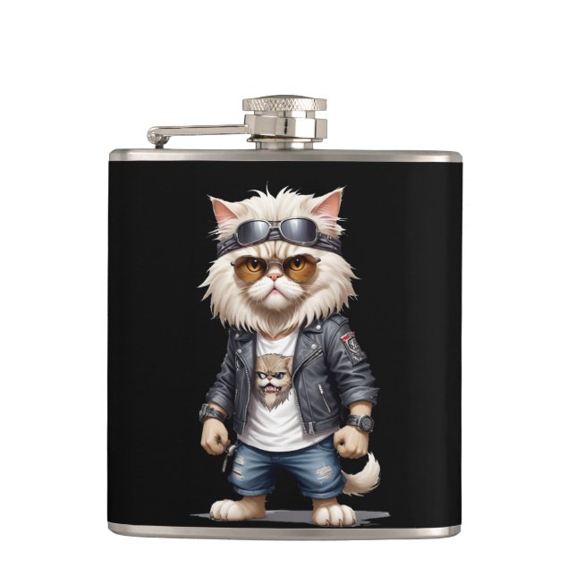 Cantil Cat Biker Rebel em Estilo Legal de Couro na Jaquet (Frente)