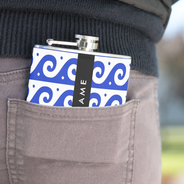 Cantil Chave Grega Meander, Chave Wave, Azul, Seu Nome (In Situ)