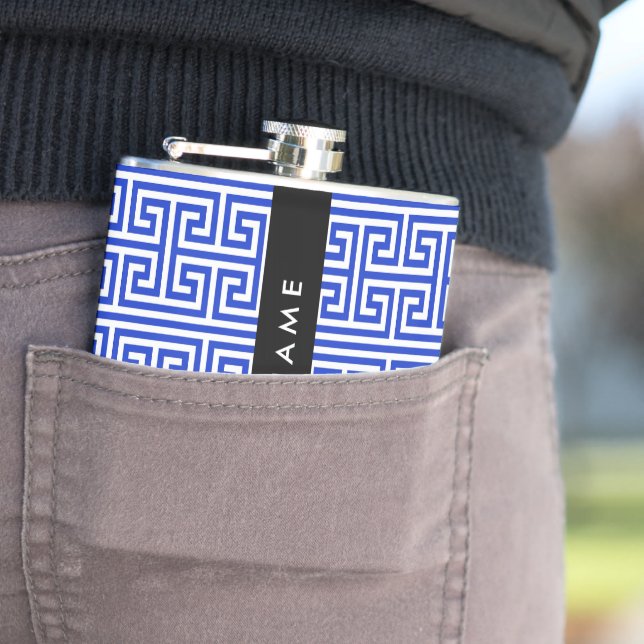 Cantil Chave Grega Meander H Blue, Seu Nome Personalizar (In Situ)